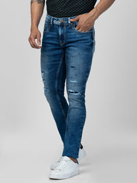 Spykar Men Mid Blue Cotton Slim Fit Narrow Length Jeans (Skinny)