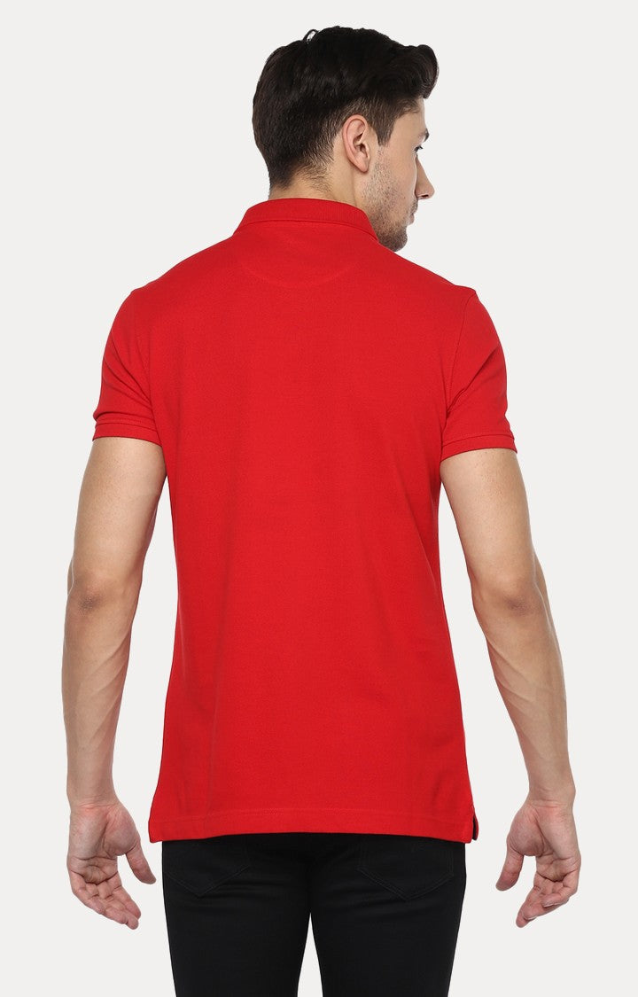 Spykar Red Solid Slim Fit Polo T-Shirt