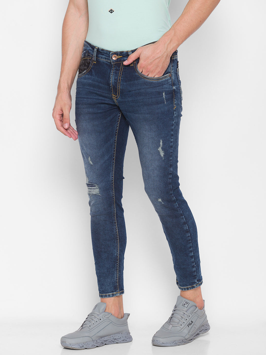 Spykar Men Blue Cotton Slim Fit Tapered Length Jeans (Kano)