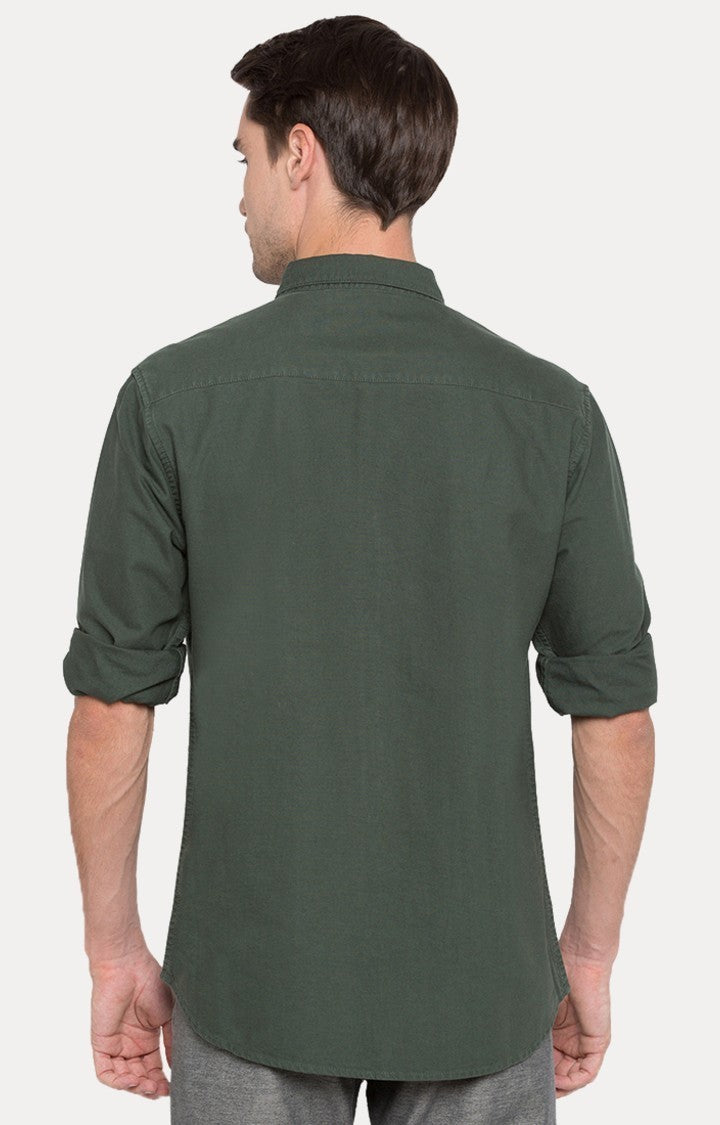 Spykar Men'S Green Cotton Solid Casual Shirts