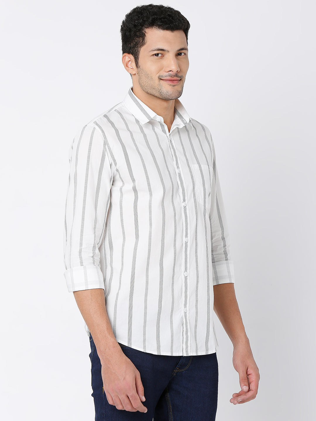 Spykar Men White Cotton Full Sleeve Stripes Shirt