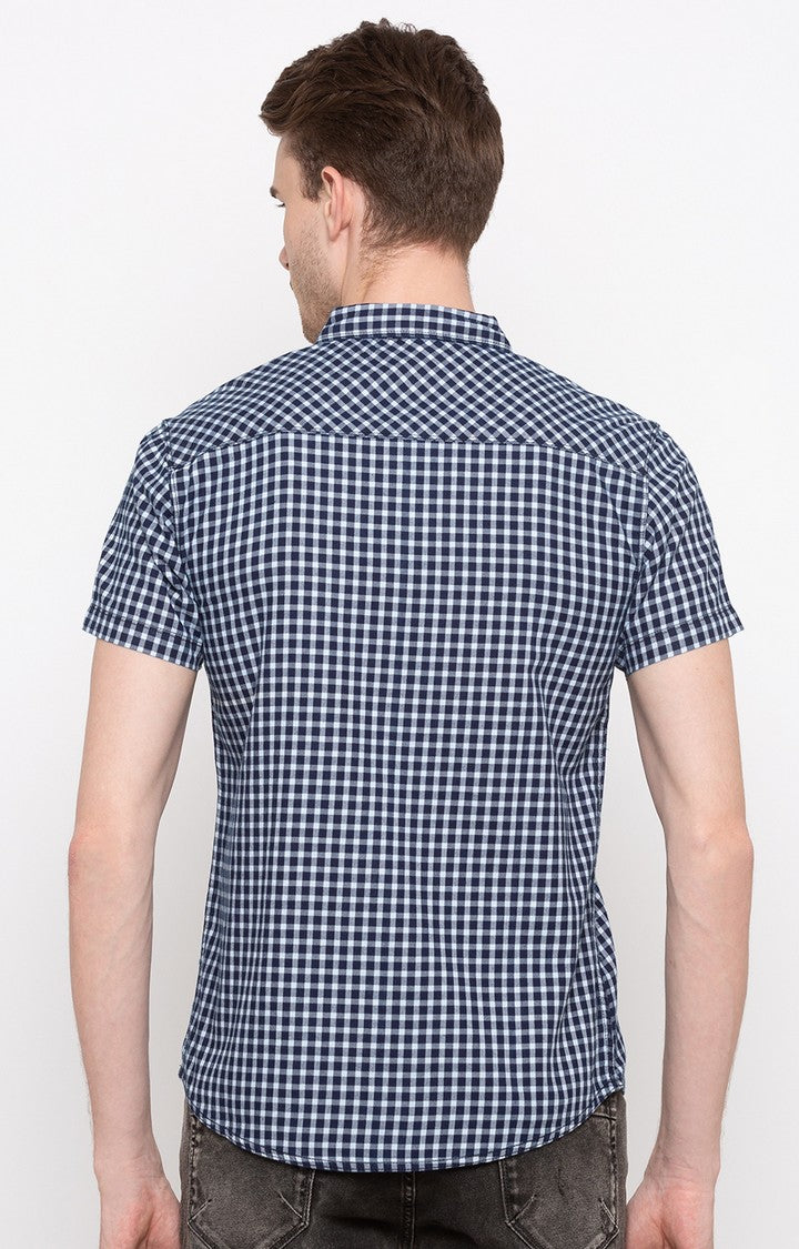 Spykar Men'S Blue Cotton Checked Casual Shirts