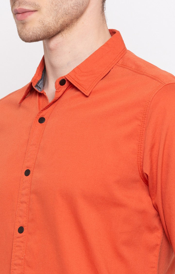 Spykar Men'S Orange Cotton Solid Casual Shirts