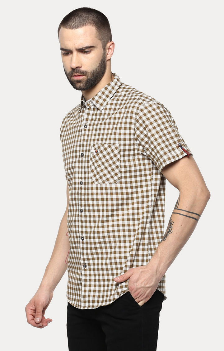 Spykar Men'S Brown Cotton Checked Casual Shirts