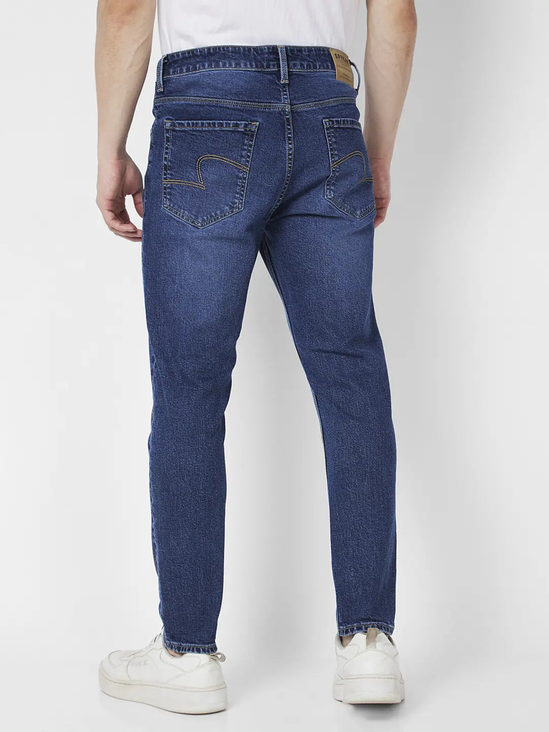 Shop Men Dark Blue Cotton Stretch Slim Fit Mid Rise Jeans