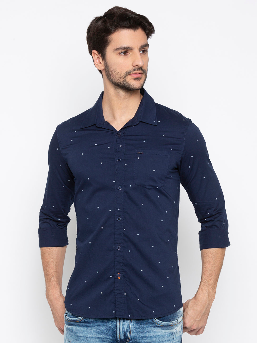 Spykar Slim Fit Men Navy Printed Casual Shirt