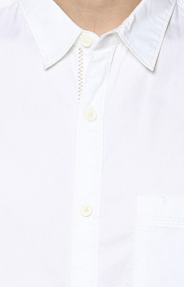 Spykar Men'S White Cotton Solid Casual Shirts