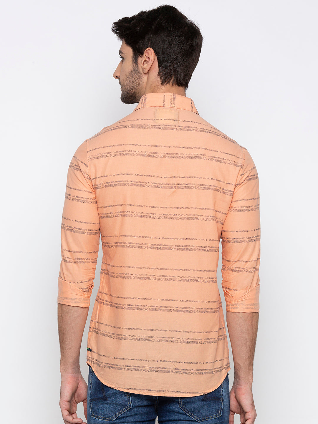 Spykar Slim Fit Men Orange Striped Casual Shirt