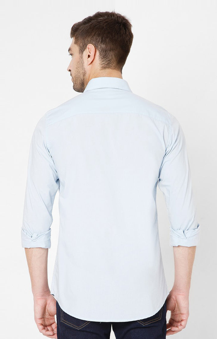 Spykar Blue Cotton Slim Fit Shirts For Men