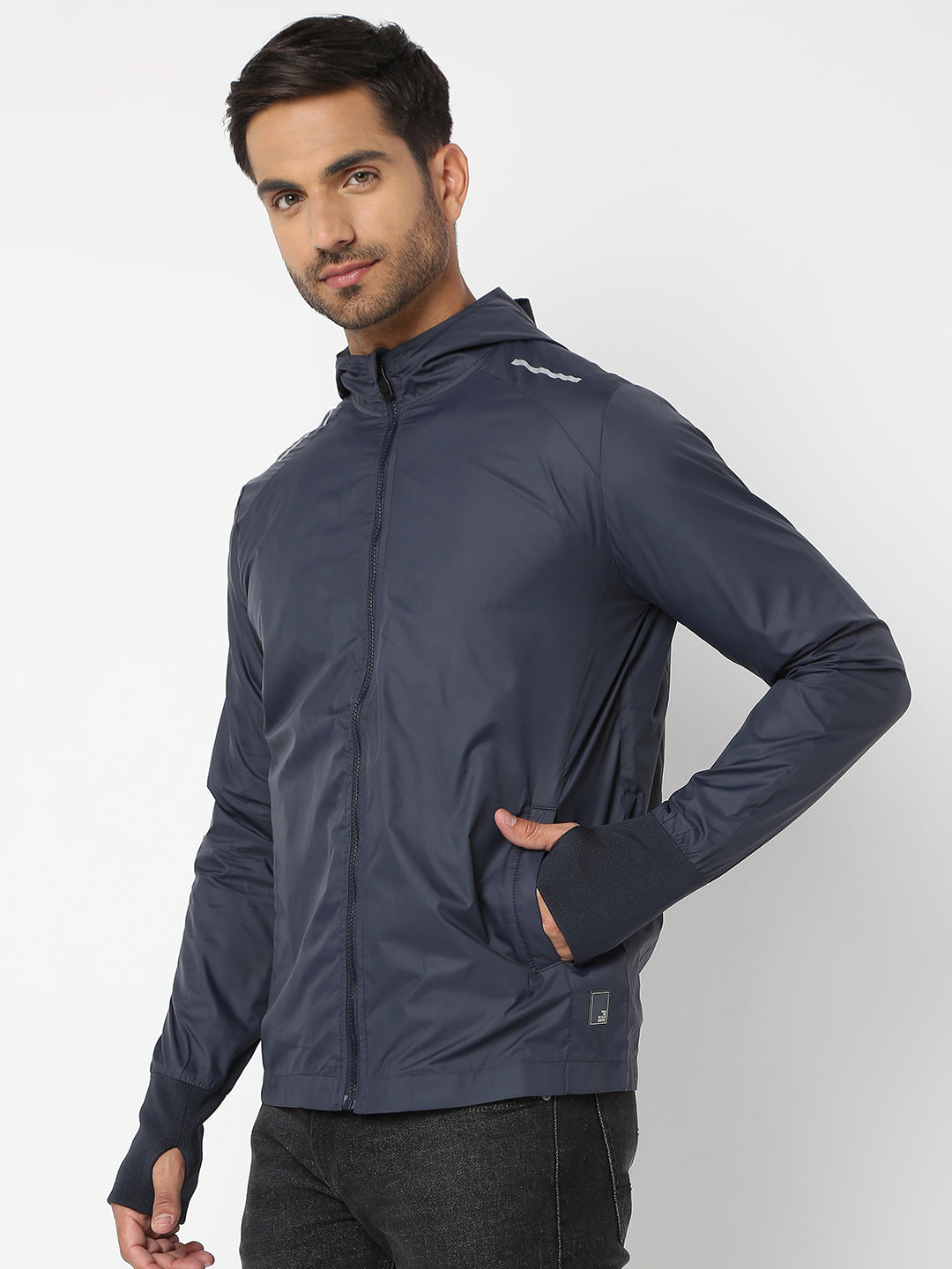 Spykar Men Navy Blue Nylon Regular Fit Jacket