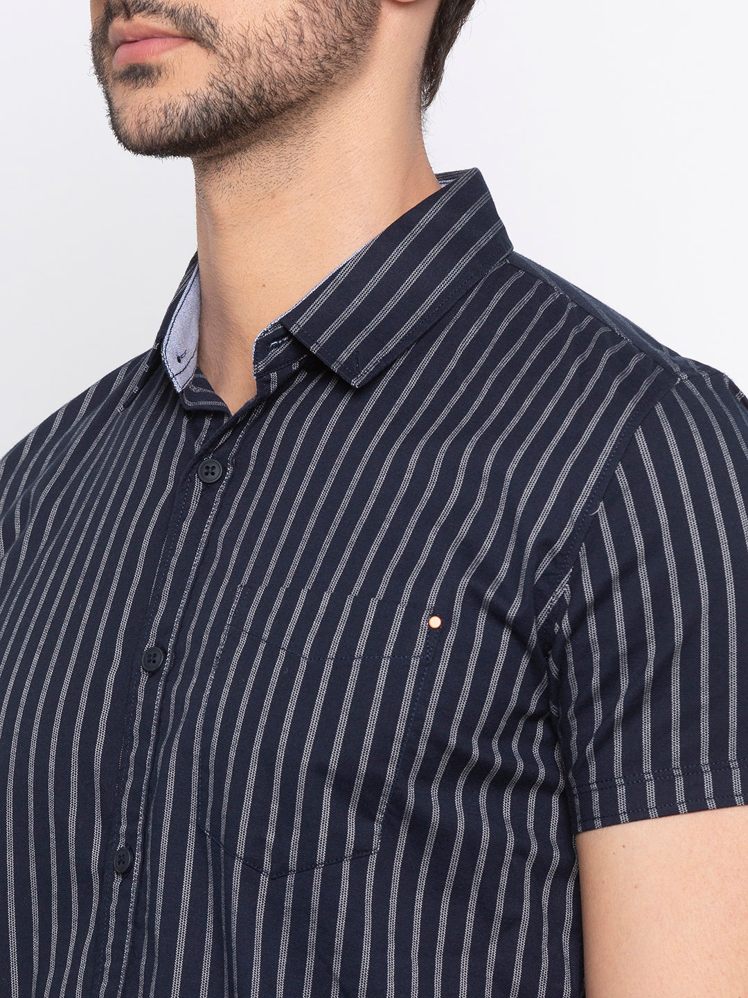 Spykar Men Navy Striped Slim Fit Casual Shirt