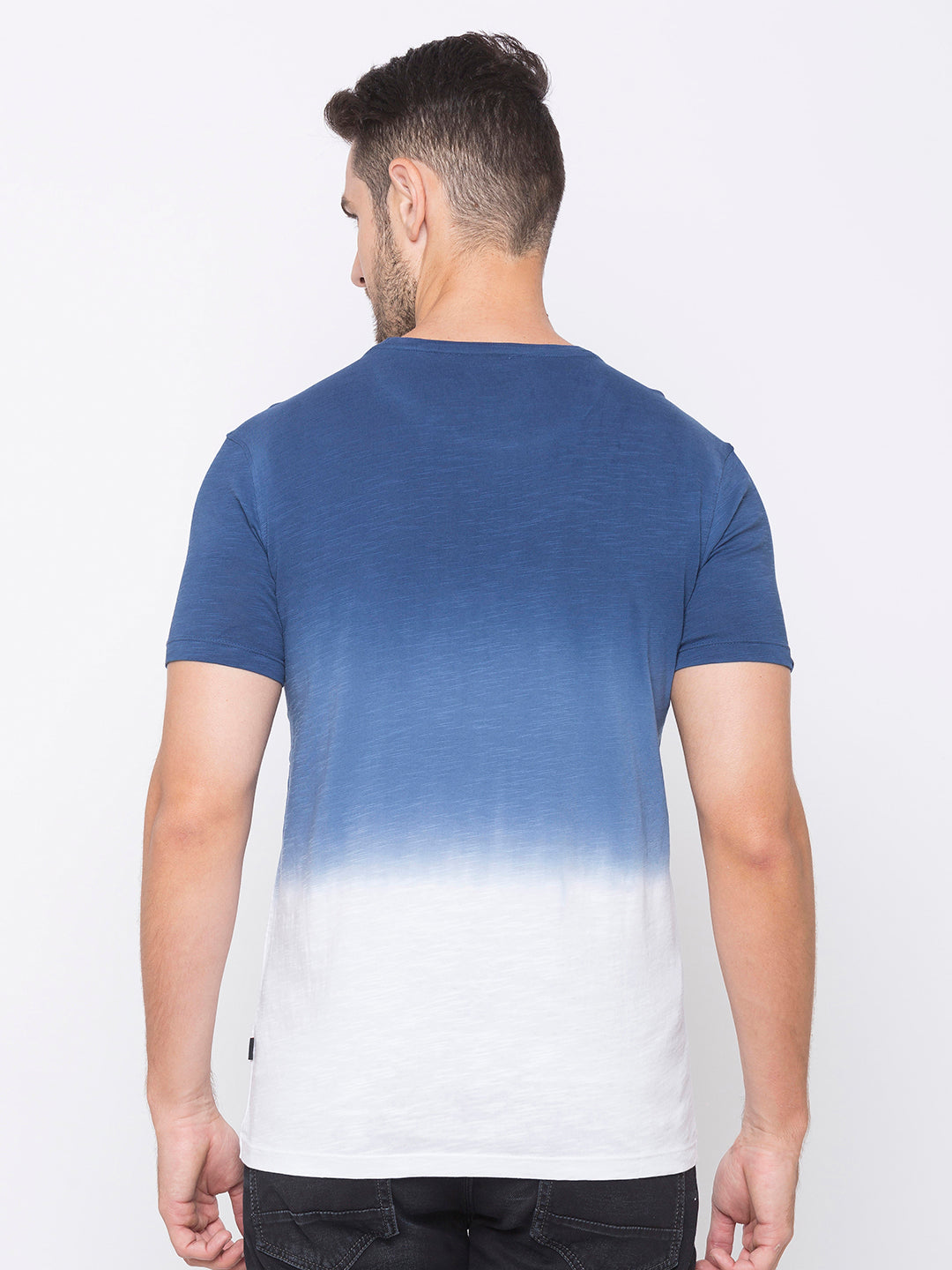 Spykar Men Blue Cotton Slim Fit Round Neck T-Shirt