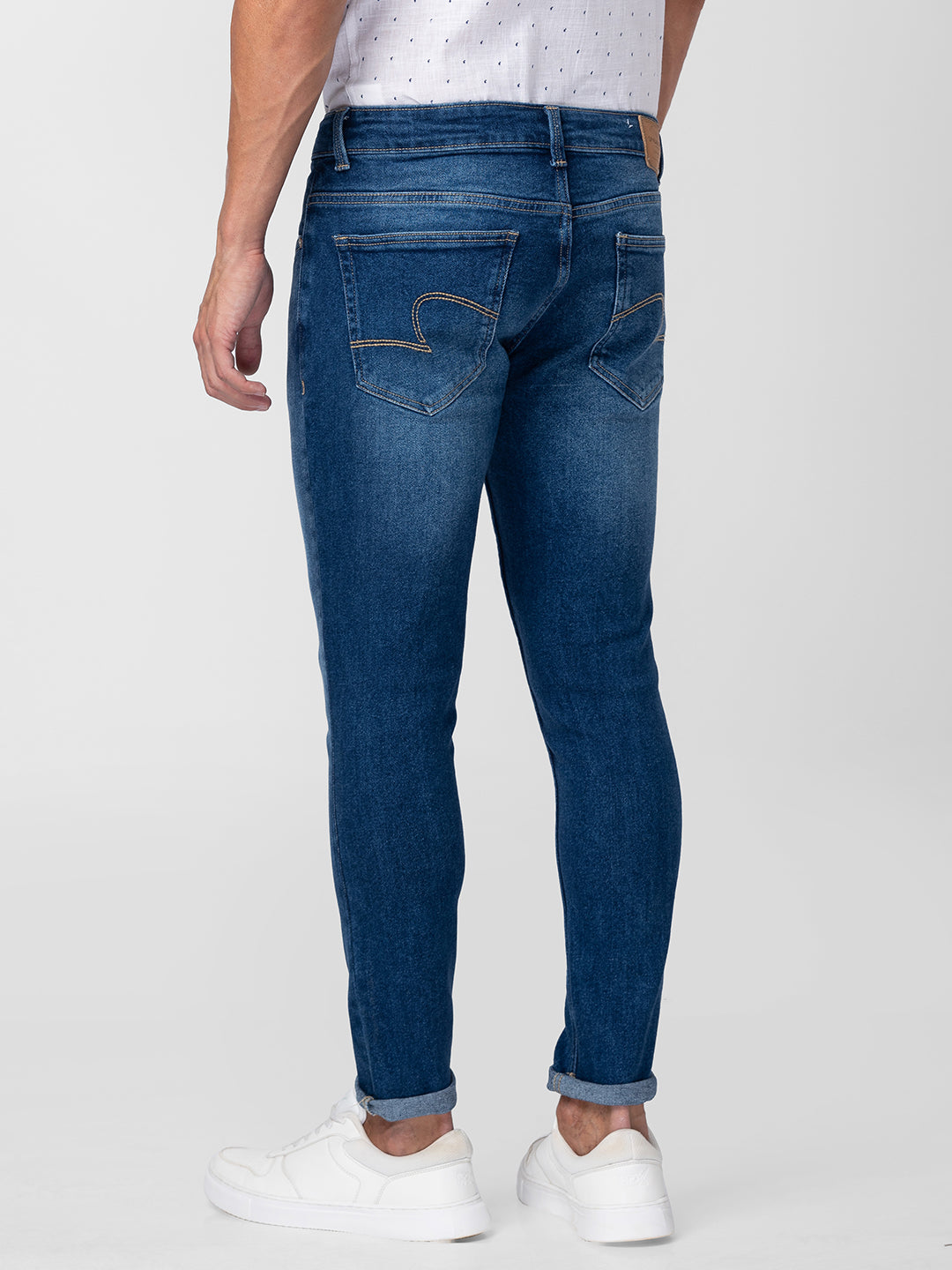 Spykar Men Mid Blue Cotton Slim Fit Tapered Length Jeans (Kano)