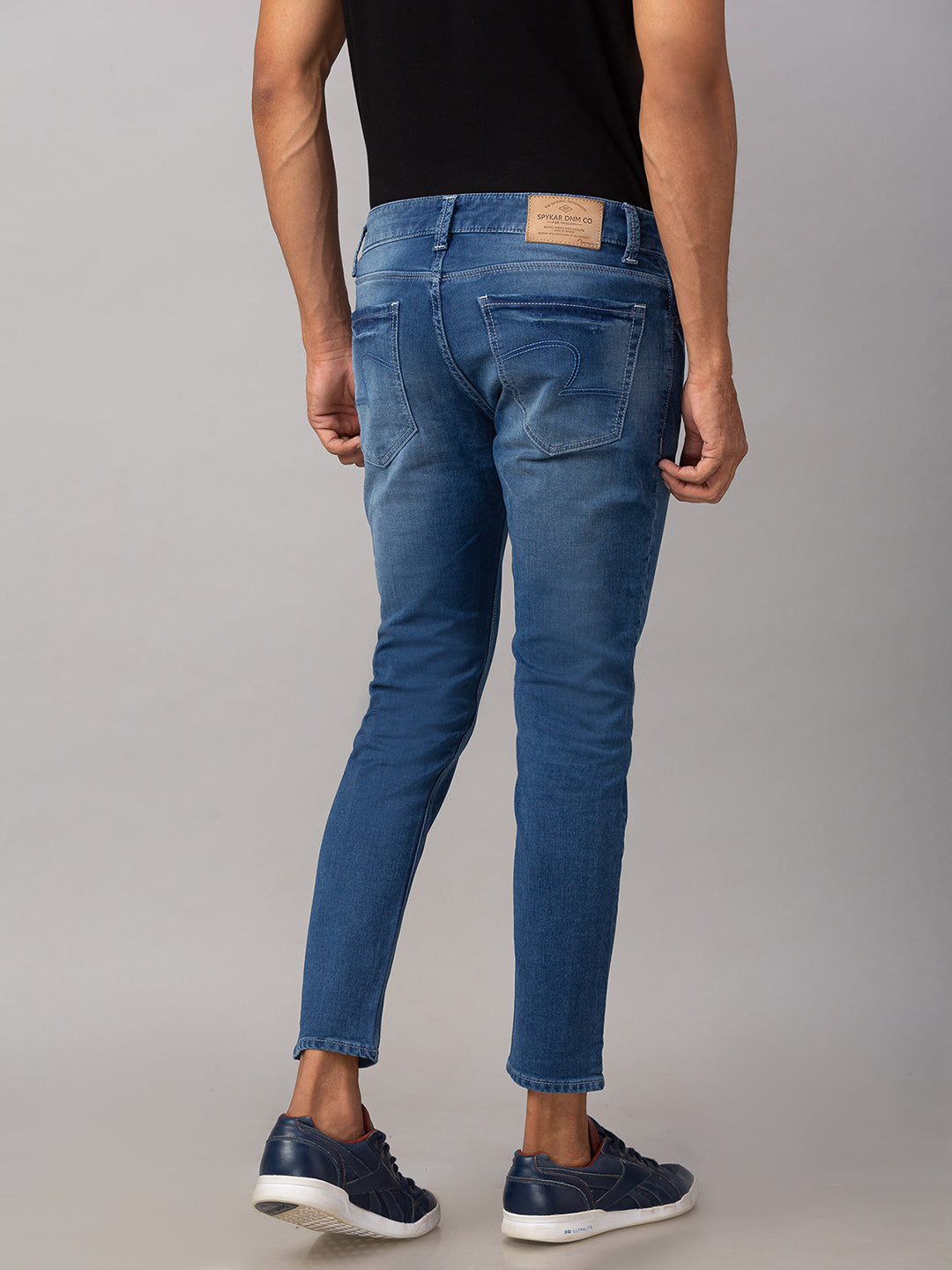 Spykar Men Blue Cotton Mid Rise Slim Fit Tapered Leg Ankle Length Jeans (Kano)