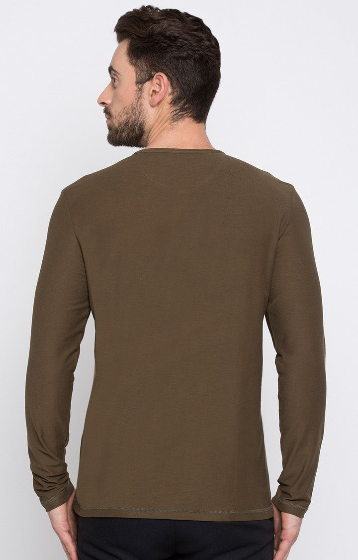 Spykar Brown Solid Slim Fit Men T-Shirts