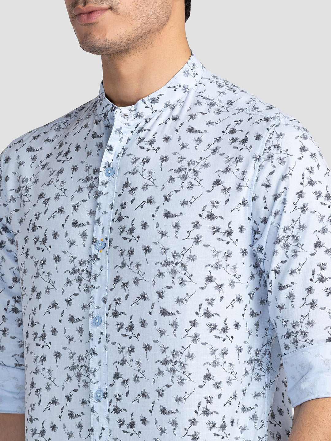 Spykar Men Sky Blue Cotton Slim Fit Floral Print Shirts