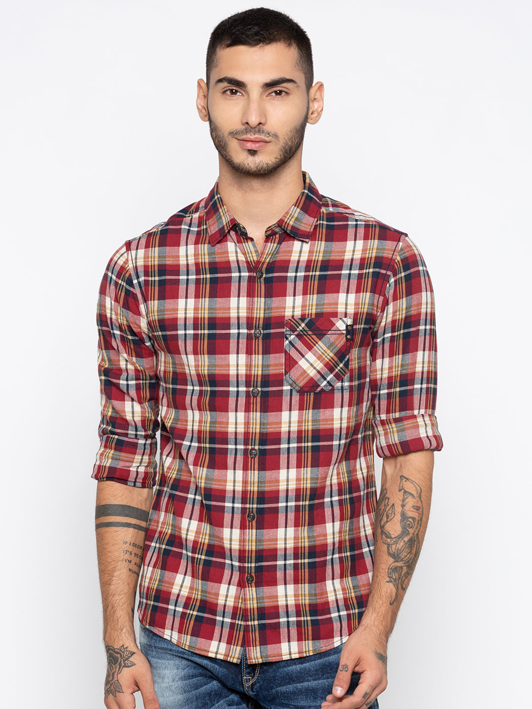 Spykar Men Red Checked Slim Fit Casual Shirt