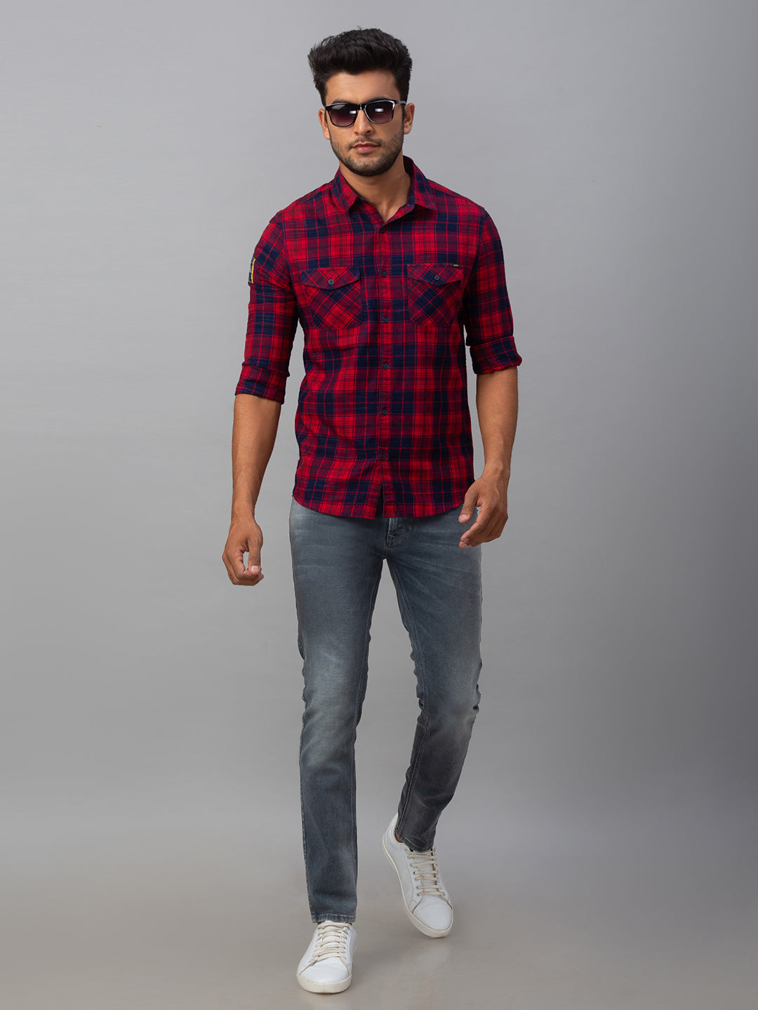 Spykar Men Red Cotton Slim Fit Shirt