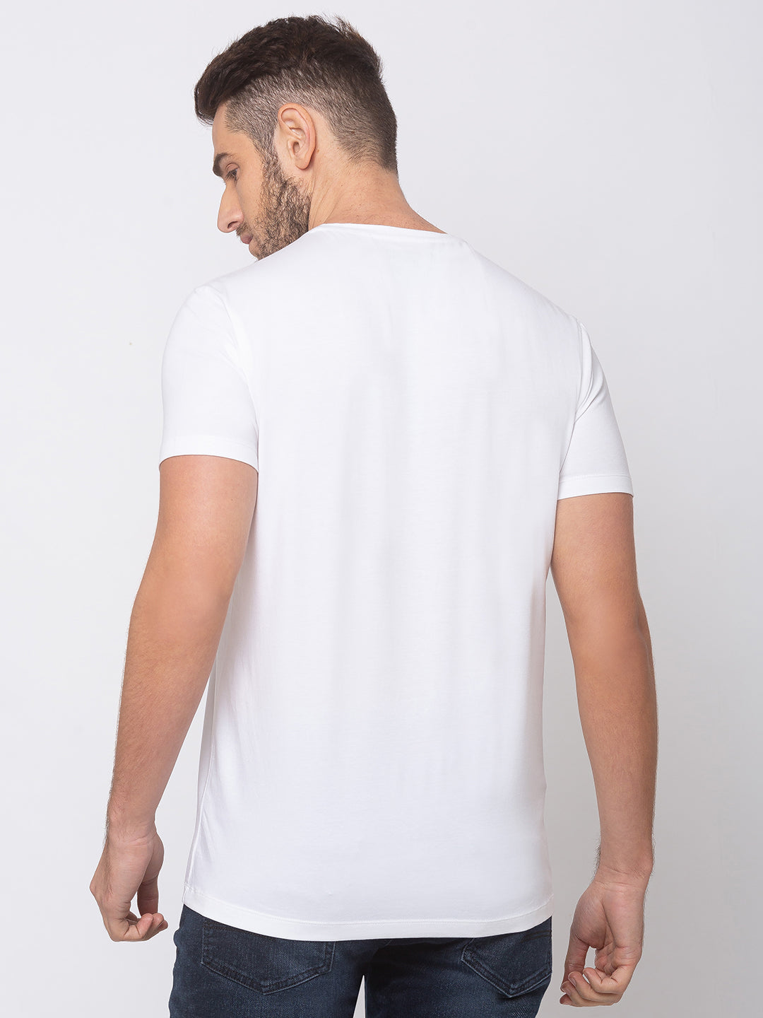 Spykar White Cotton Men T-Shirts