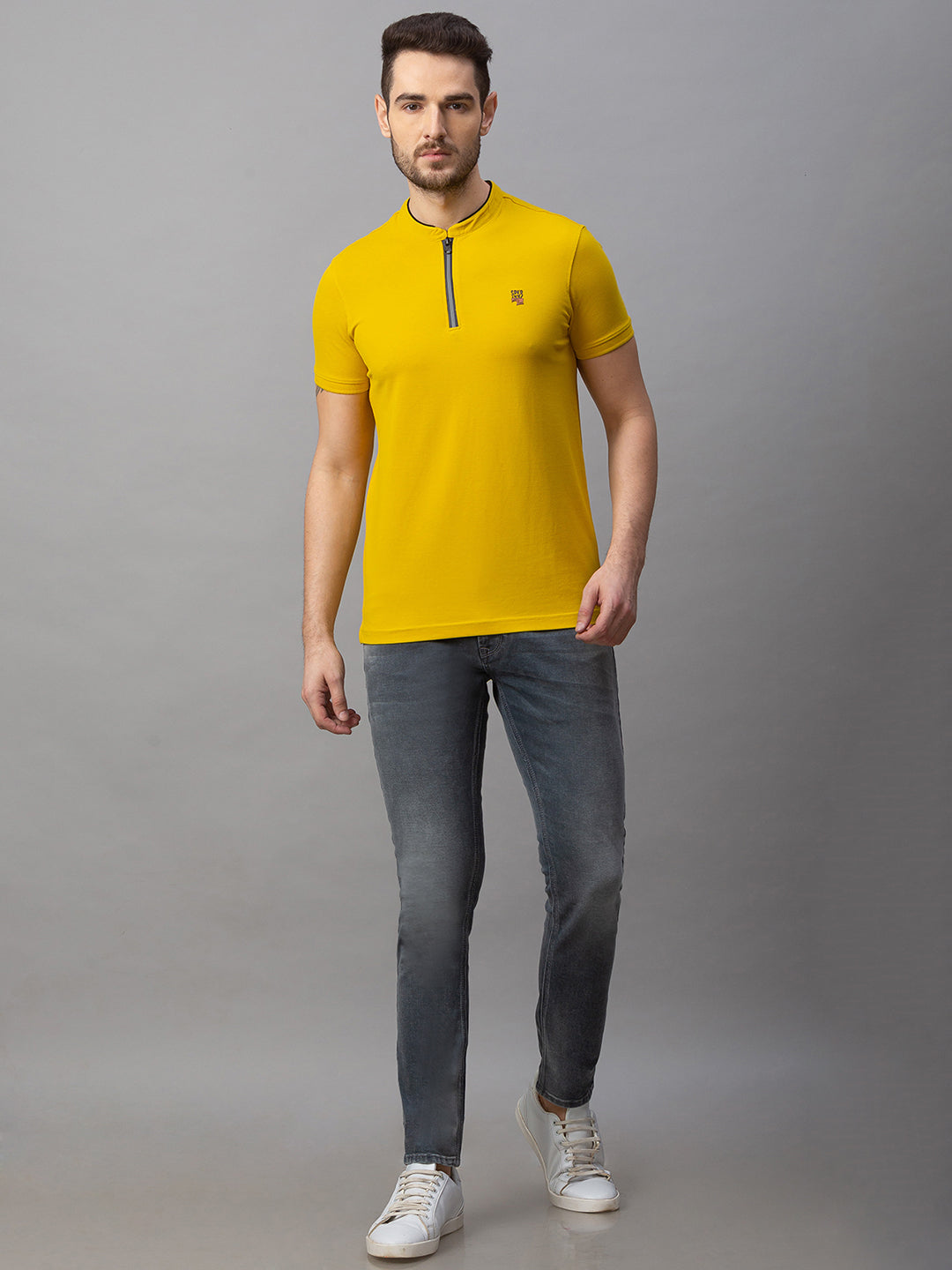 Spykar Men Yellow Cotton Slim Fit M and arin T-Shirt