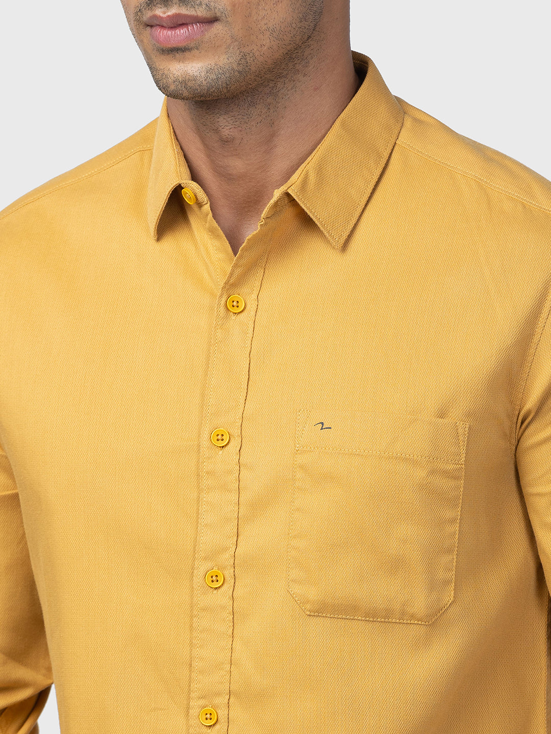 Spykar Men Sulphur Yellow Cotton Slim Fit Plain Shirt