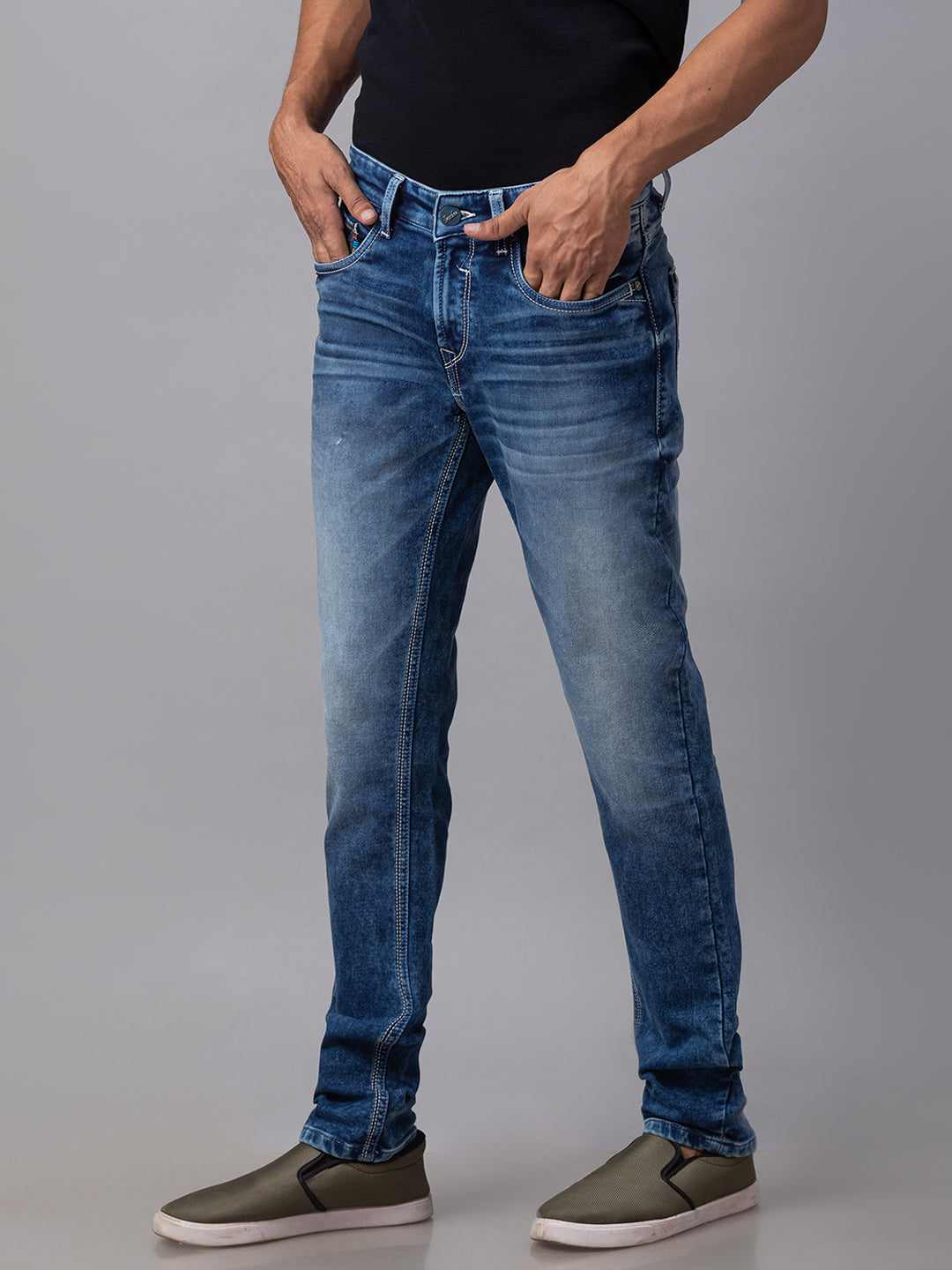 Spykar Men Blue Cotton Regular Fit Regular Length Jeans (Actif)