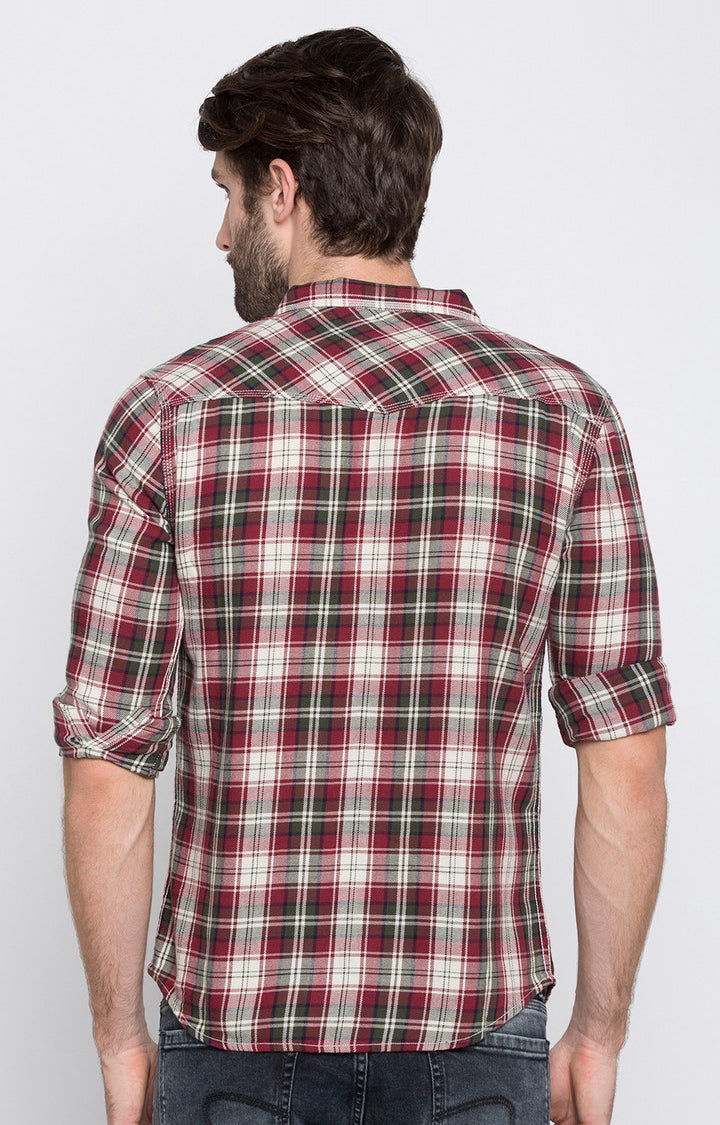 Spykar Men'S Red Cotton Checked Casual Shirts