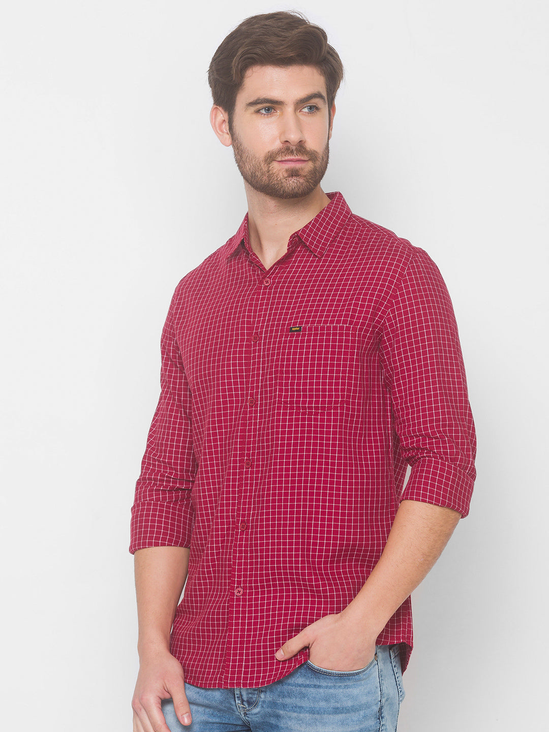 Spykar Men Deep Red Cotton Slim Fit Shirt