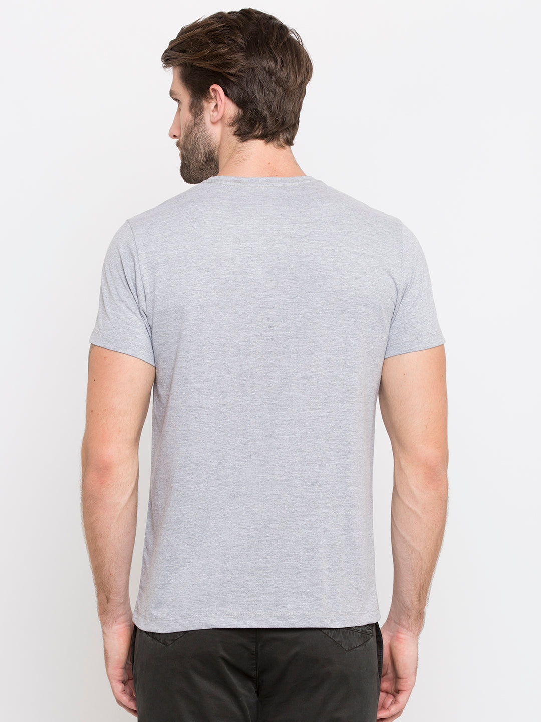 Spykar Men Grey Cotton Slim Fit Round Neck T-Shirt