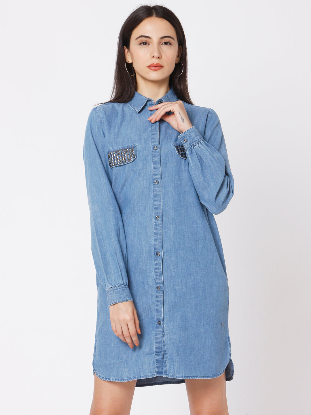 Spykar Women Blue Cotton Slim Fit Casual Dress