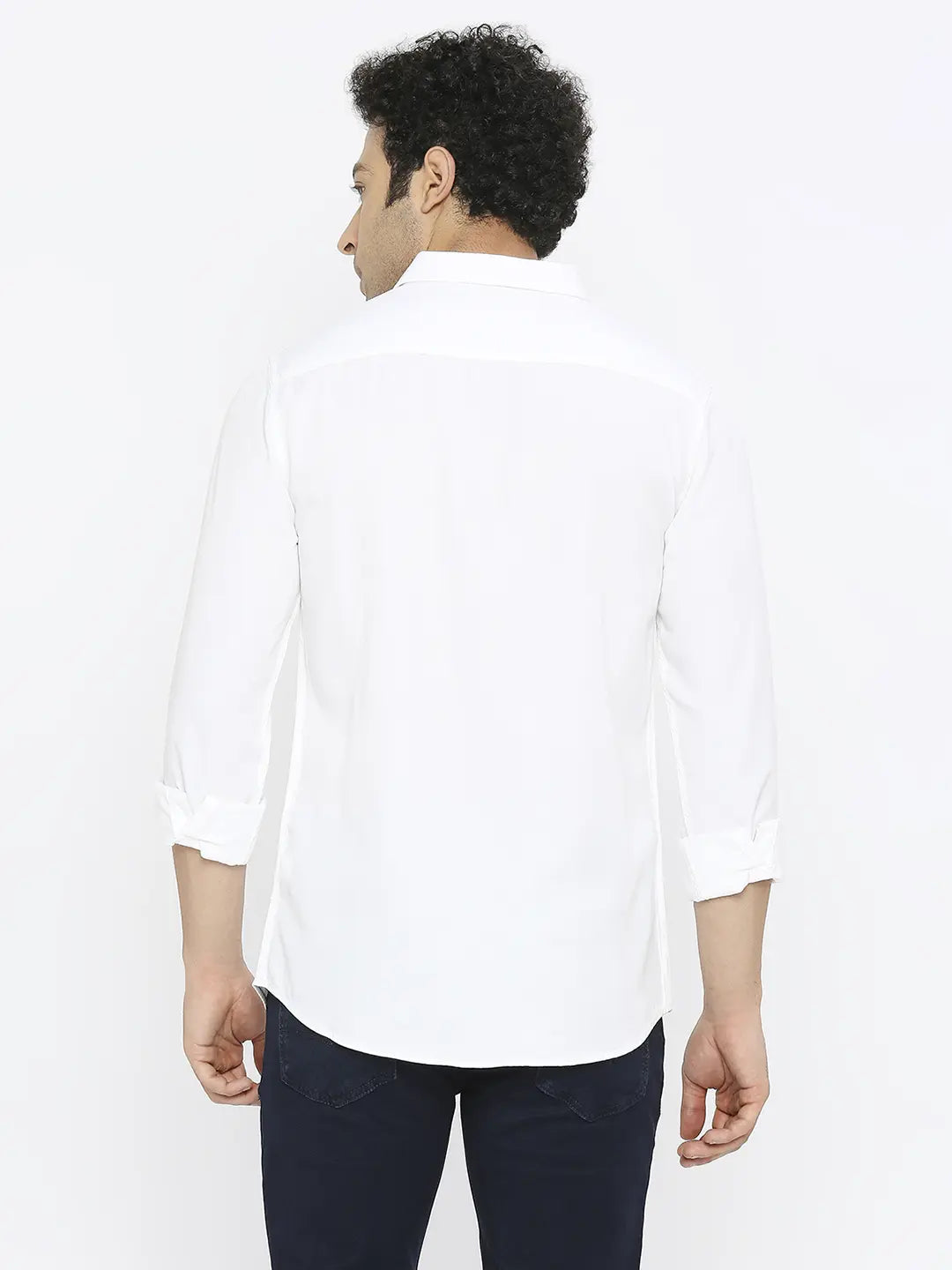 Spykar Men White Cotton Slim Fit Full Sleeve Plain Shirt