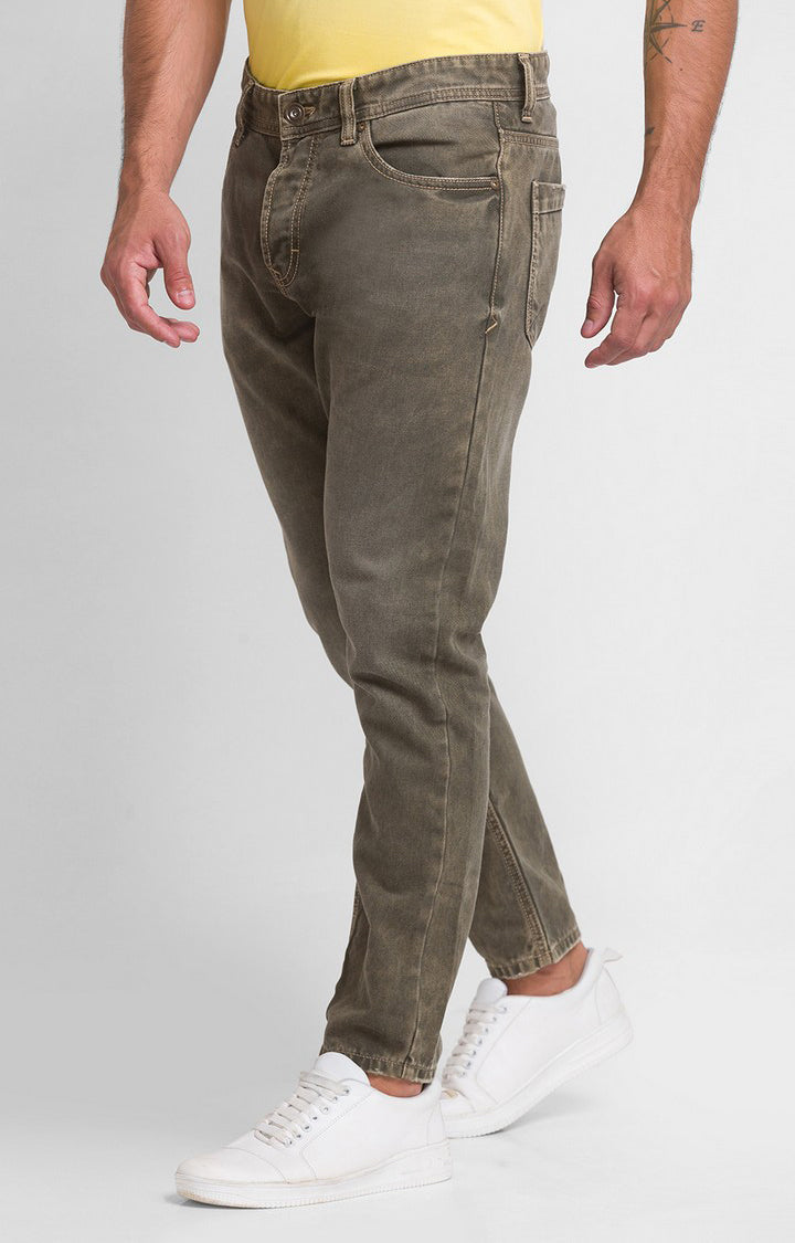 Spykar Dark Olive Cotton Slim Fit Tapered Length Jeans For Men (Kano)