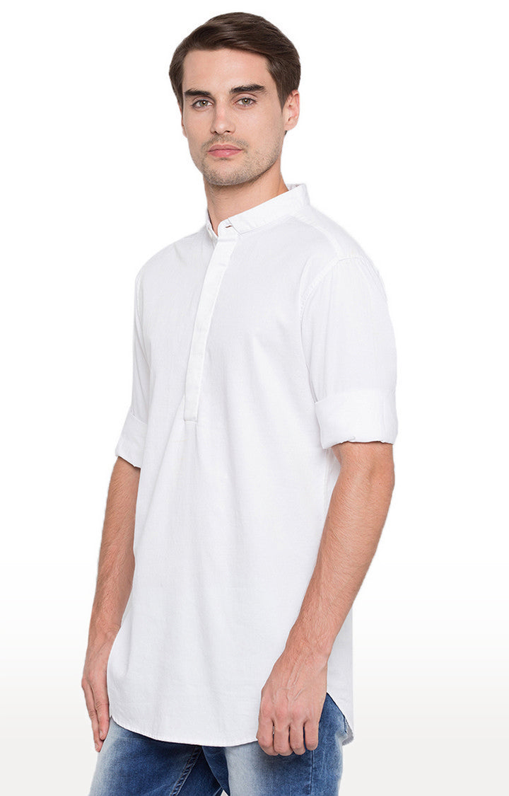 Spykar Men'S White Satin Solid Casual Shirts