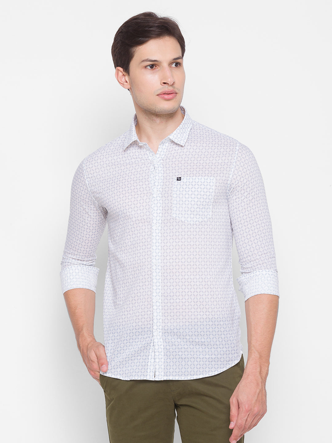 Spykar White Cotton Men Shirt