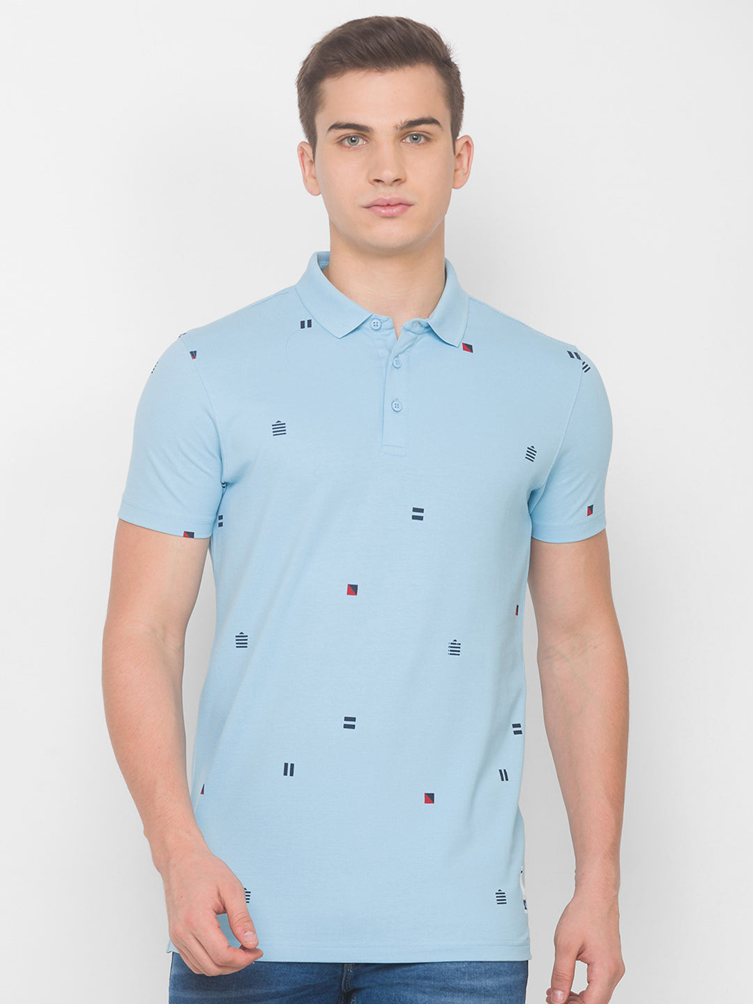 Spykar Men Blue Cotton Slim Fit Polo T-Shirt