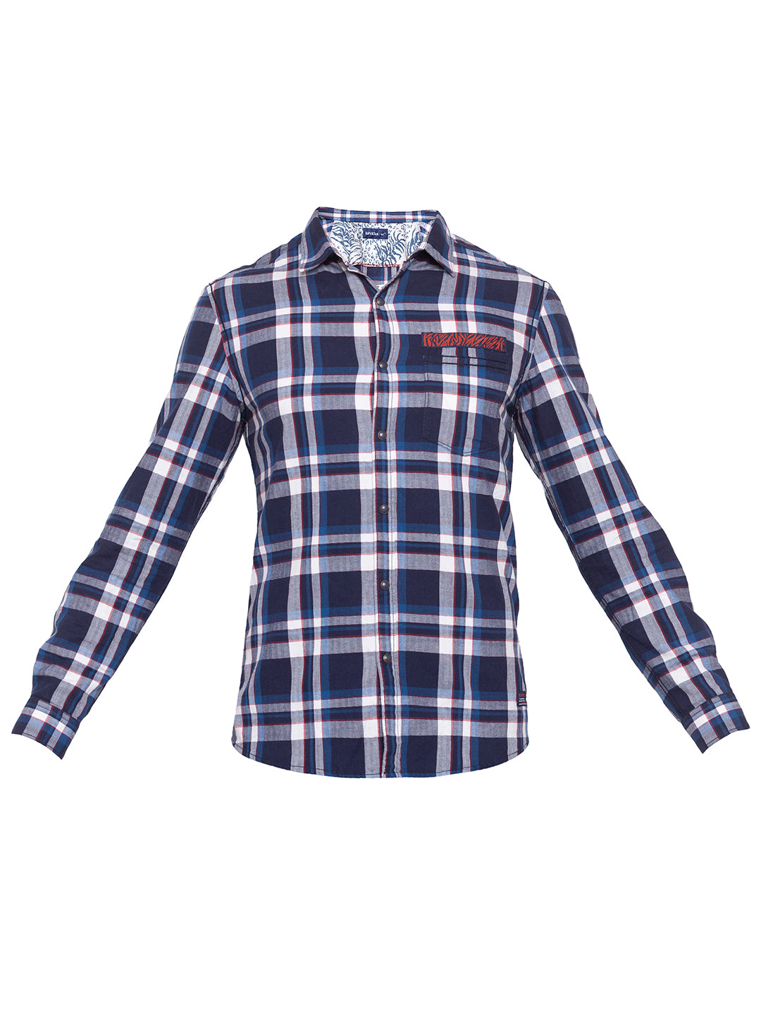 Spykar Men Navy Checked Regular Fit Casual Shirt