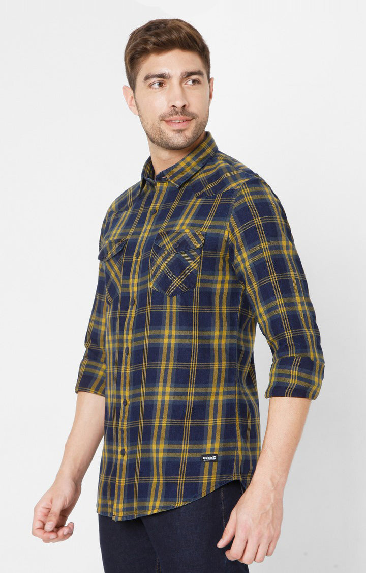 Spykar Yellow Cotton Slim Fit Shirts For Men