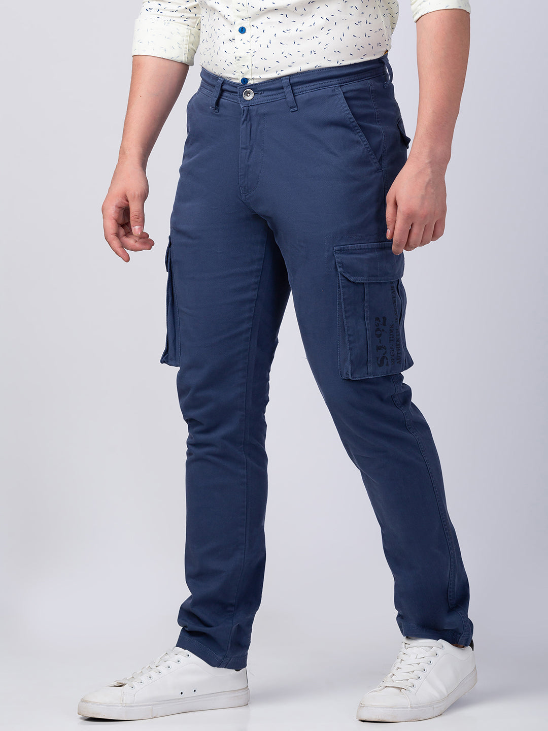 Buy Online|Spykar Men Light Grey Cotton Tapered Fit Ankle Length Mid Rise  Cargo Pant