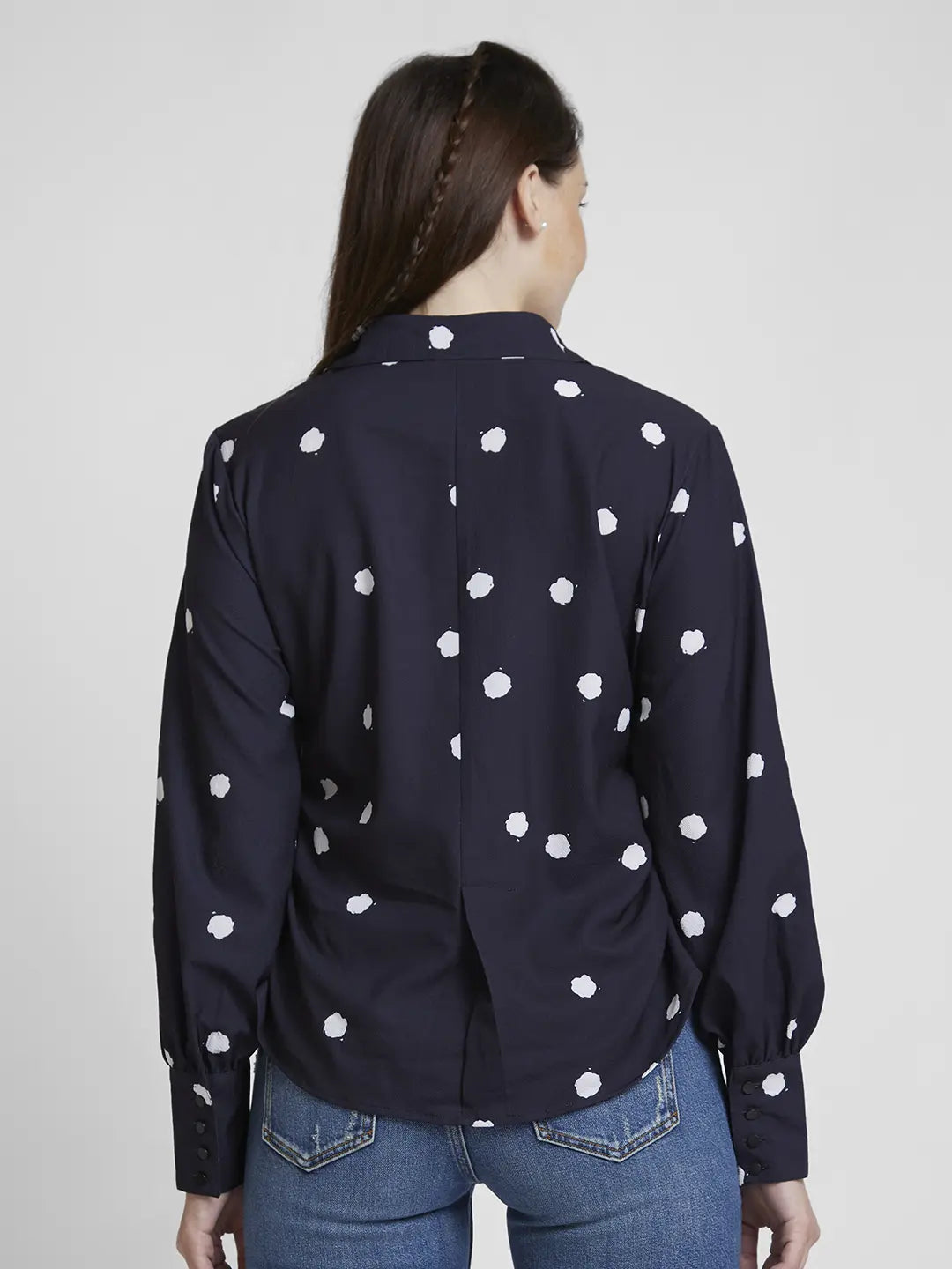 Spykar Women Black Cotton Regular Fit Full Sleeve Printed Shirt