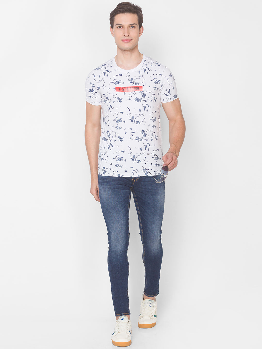 Spykar Men White Printed Cotton T-Shirt