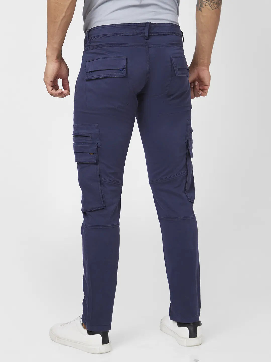 Buy OnlineSpykar Men Navy BLue Cotton Tapered Fit Ankle Length Mid Rise Cargo  Pant