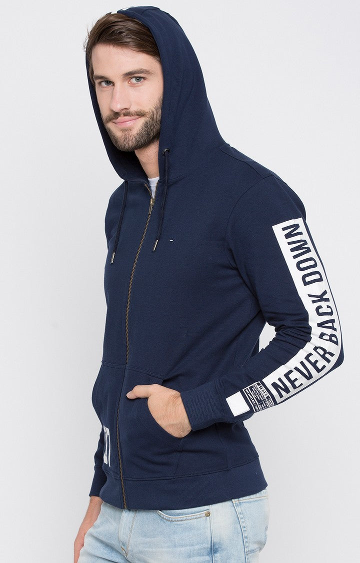 Spykar Blue Solid Slim Fit Hoodies