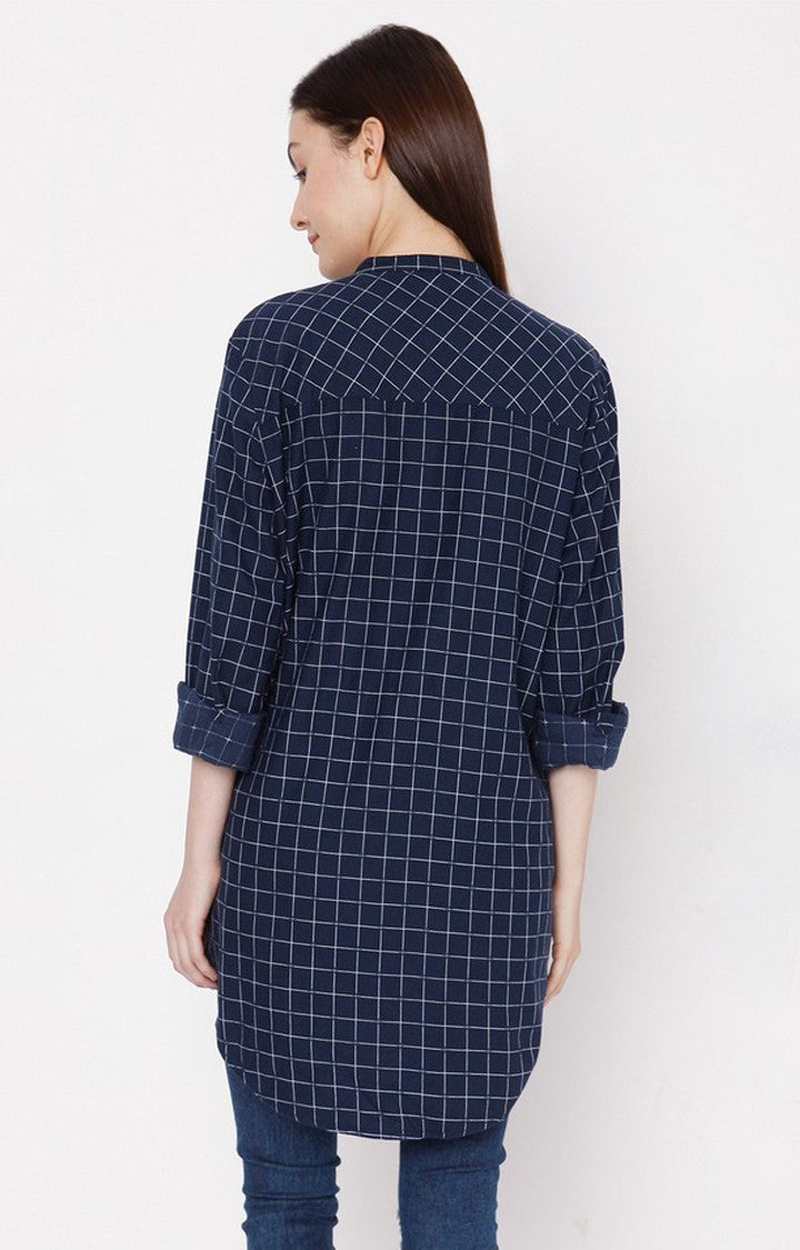 Spykar Women Navy Blue Cotton Regular Fit Checkered Shirt