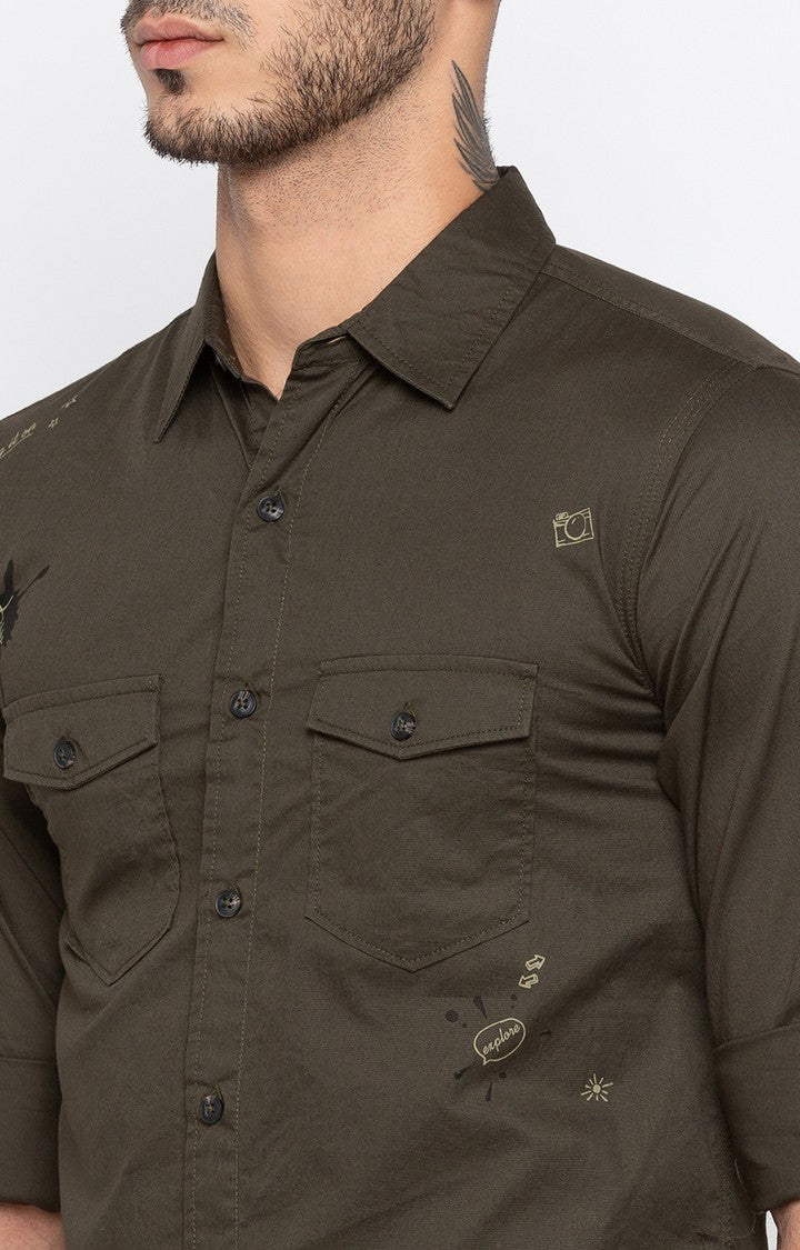 Spykar Men Olive Solid Slim Fit Casual Shirt