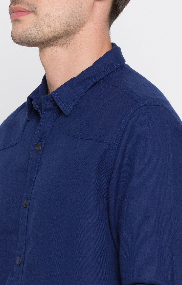 Spykar Blue Cotton Slim Fit Shirts For Men