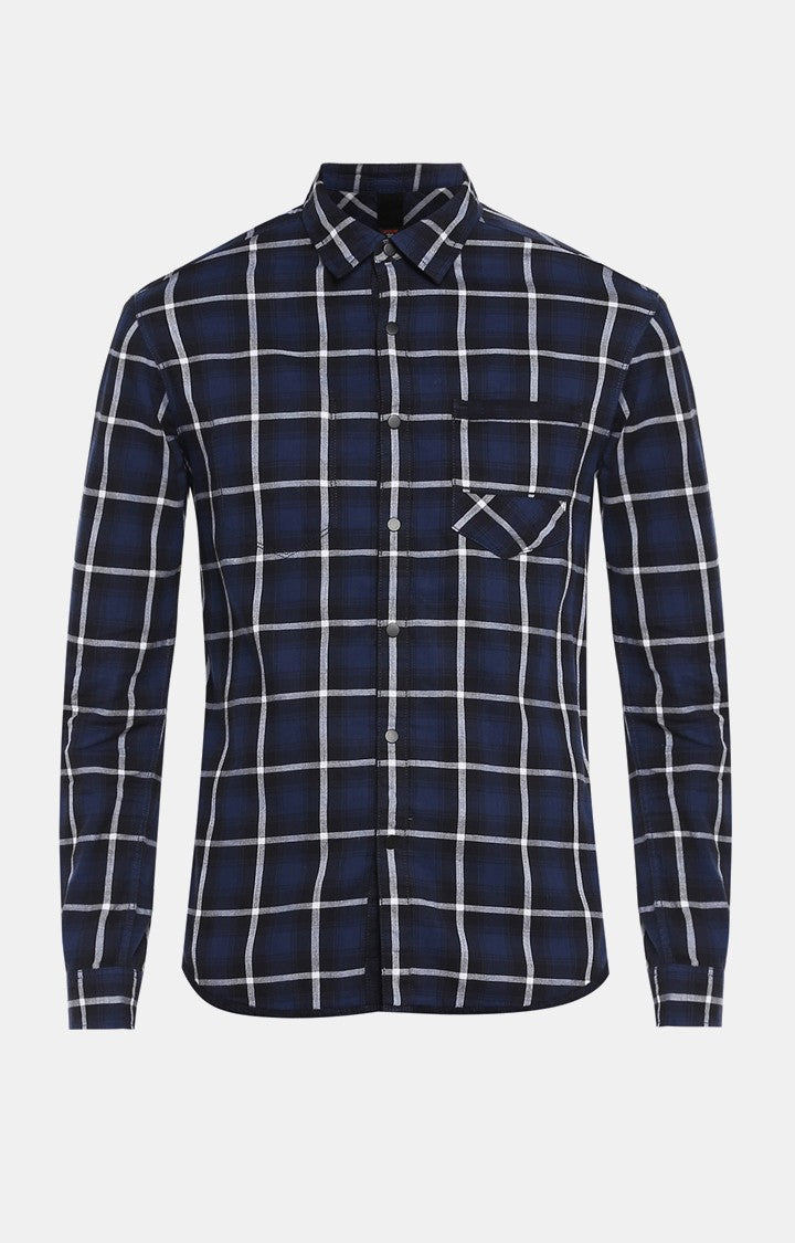 Spykar Men Navy Printed Slim Fit Casual Shirt