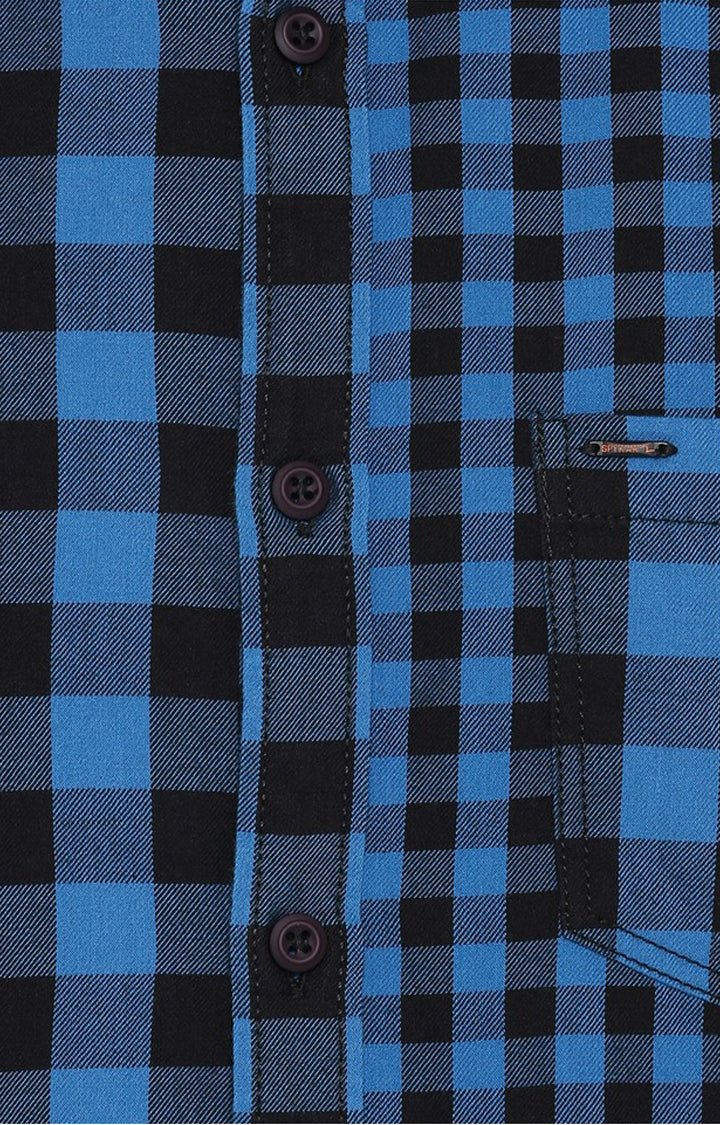 Spykar Men Blue Checked Slim Fit Casual Shirt