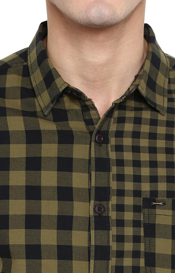 Spykar Men Olive Checked Slim Fit Casual Shirt