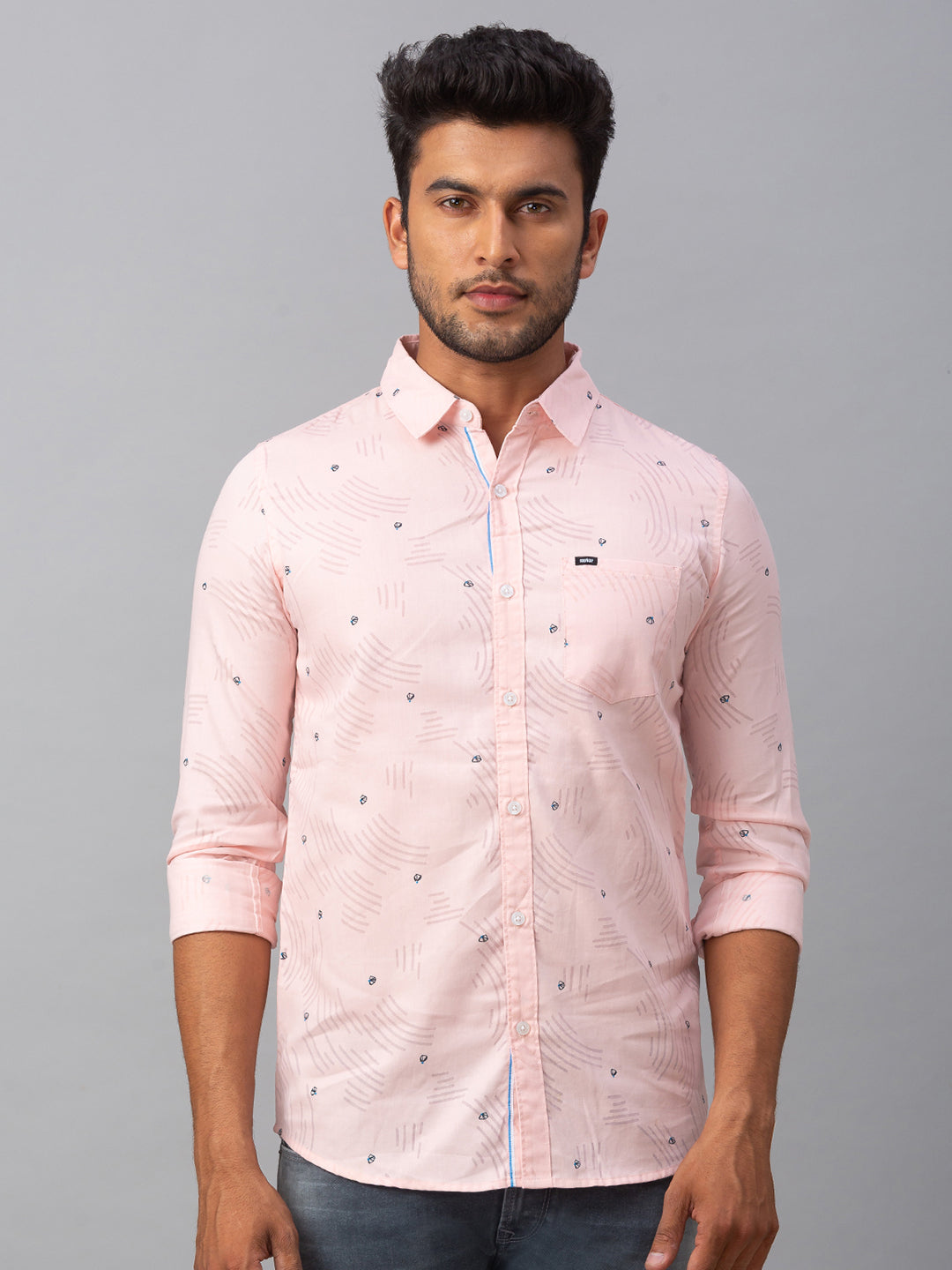 Spykar Men Pink Cotton Slim Fit Shirt