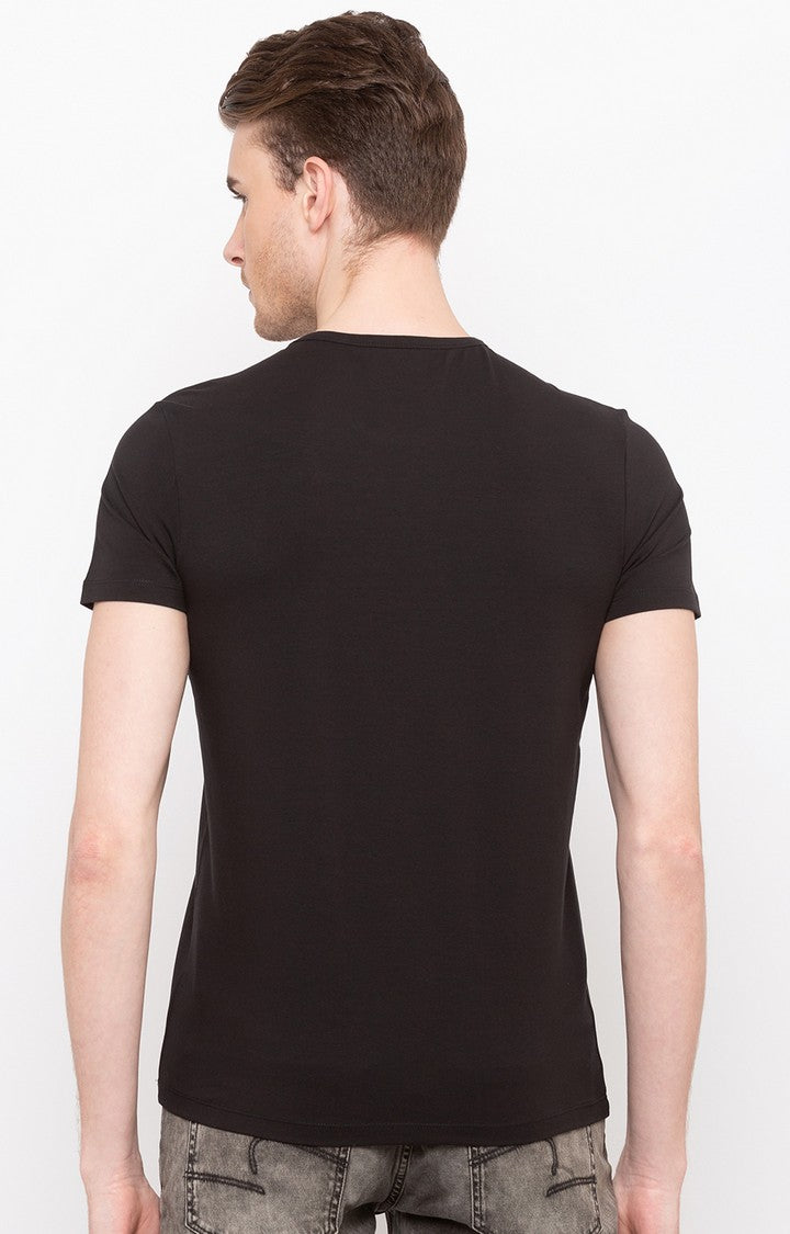 Spykar Jet Black Solid Slim Fit Men T-Shirts